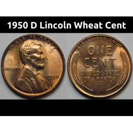 1950 D Lincoln Wheat Cent - antique Denver mintmark American wheat penny