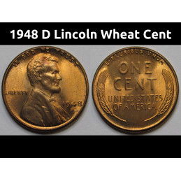 1948 D Lincoln Wheat Cent - antique Denver mintmark American uncirculated penny
