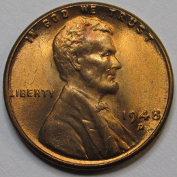 1948 D Lincoln Wheat Cent - antique Denver mintmark American uncirculated penny
