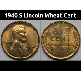 1940 S Lincoln Wheat Cent - antique S mintmark American wheat penny