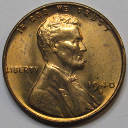 1940 S Lincoln Wheat Cent - antique S mintmark American wheat penny