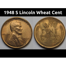 1948 S Lincoln Wheat Cent - antique San Francisco mintmark American uncirculated penny
