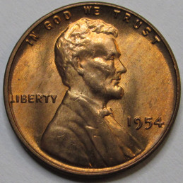1954 Lincoln Wheat Cent - antique uncirculated American wheat penny