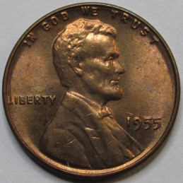 1955 Lincoln Wheat Cent - antique uncirculated American wheat penny