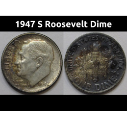 1947 S Roosevelt Dime - antique toned American silver dime
