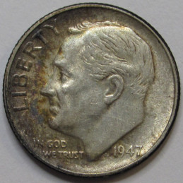 1947 S Roosevelt Dime - antique toned American silver dime