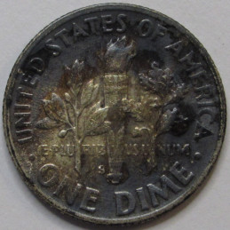 1947 S Roosevelt Dime - antique toned American silver dime