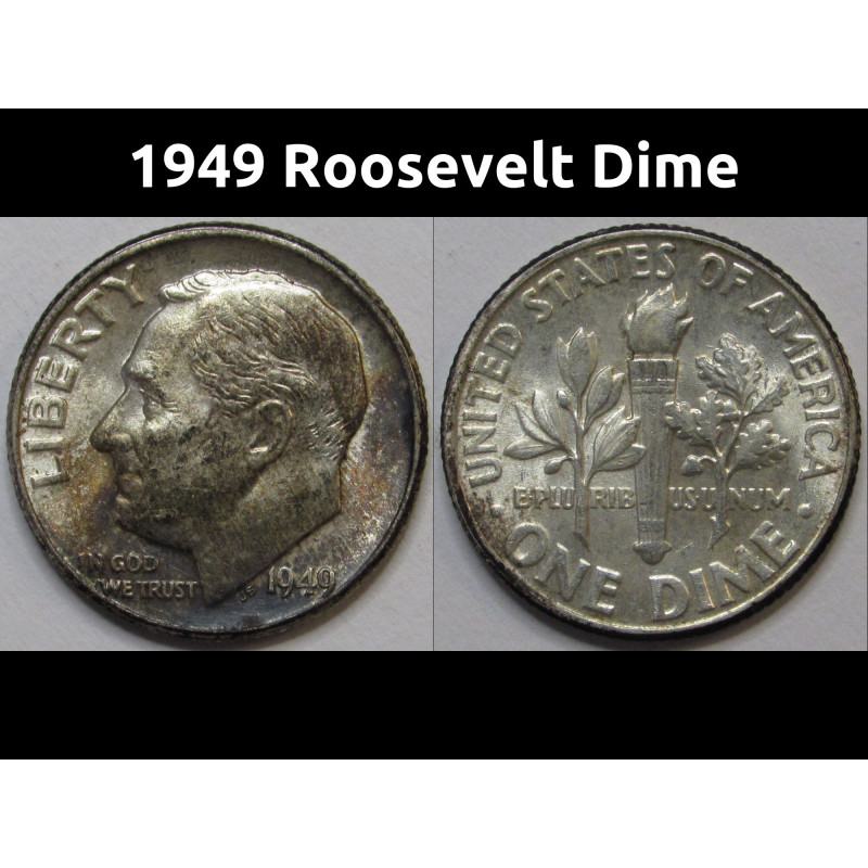 1949 Roosevelt Dime - antique toned American silver dime 1949 Roosevelt Dime - antique toned American silver dime
