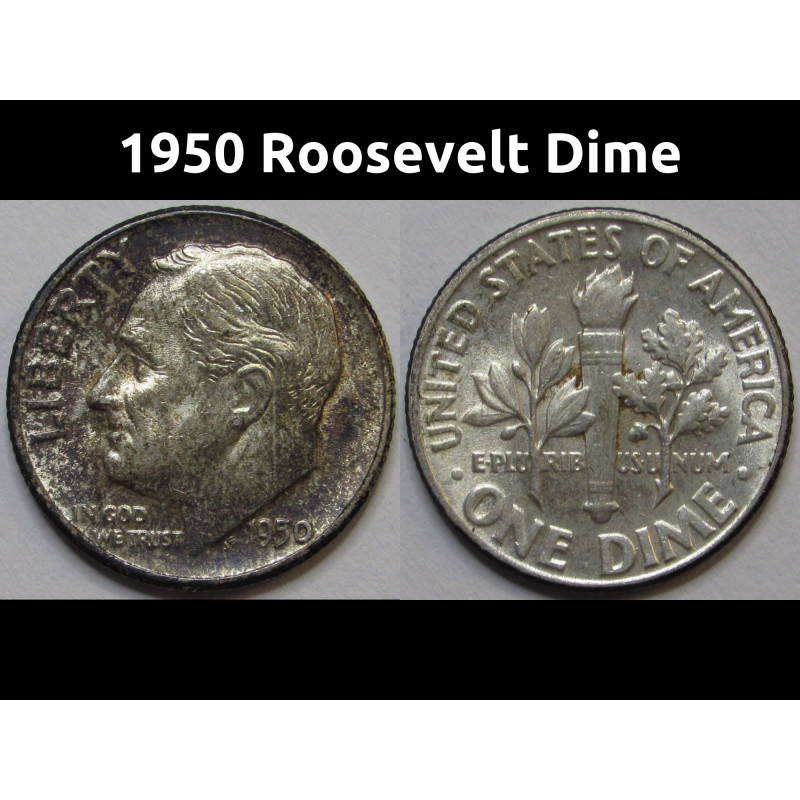 1950 Roosevelt Dime - antique toned American silver dime 1950 Roosevelt Dime - antique toned American silver dime
