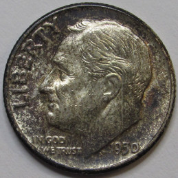 1950 Roosevelt Dime - antique toned American silver dime