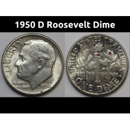 1950 D Roosevelt Dime - antique toned uncirculated silver dime