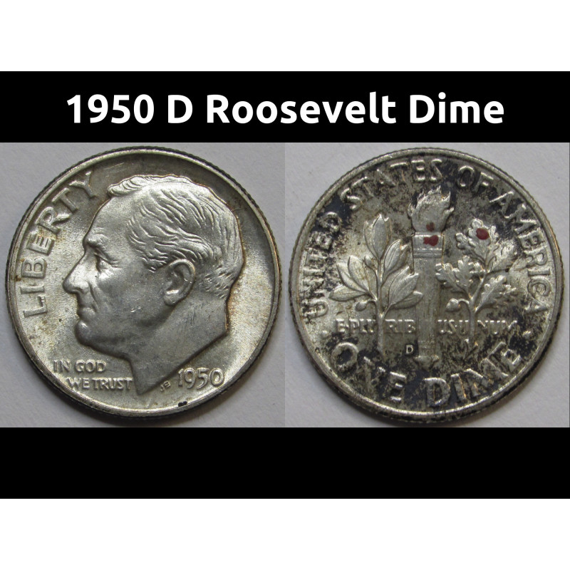 1950 D Roosevelt Dime - antique toned uncirculated silver dime 1950 D Roosevelt Dime - antique toned uncirculated silver dime