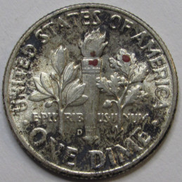1950 D Roosevelt Dime - antique toned uncirculated silver dime