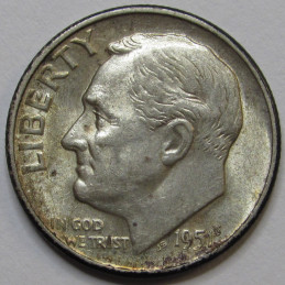 1951 S Roosevelt Dime - antique toned San Francisco mintmark silver dime