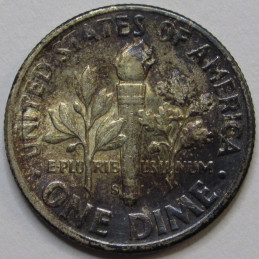 1951 S Roosevelt Dime - antique toned San Francisco mintmark silver dime