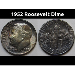 1952 Roosevelt Dime - antique uncirculated toned American silver dime
