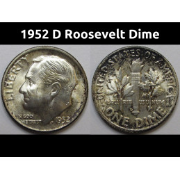 1952 D Roosevelt Dime - antique uncirculated toned American silver dime
