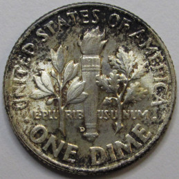 1952 D Roosevelt Dime - antique uncirculated toned American silver dime