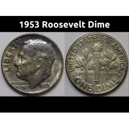 1953 Roosevelt Dime - antique toned American silver dime