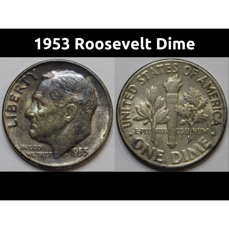 1953 Roosevelt Dime - antique toned American silver dime 1953 Roosevelt Dime - antique toned American silver dime