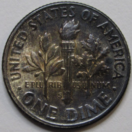 1953 S Roosevelt Dime - antique toned uncirculated American silver dime