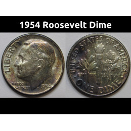 1954 Roosevelt Dime - antique toned American silver dime