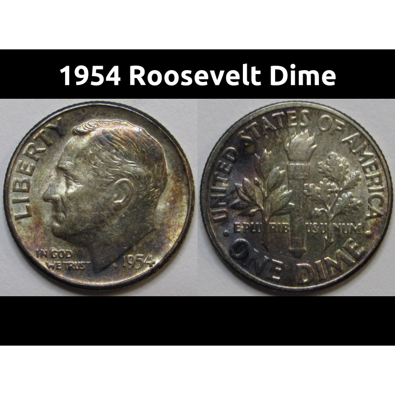 1954 Roosevelt Dime - antique toned American silver dime 1954 Roosevelt Dime - antique toned American silver dime