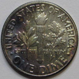 1954 Roosevelt Dime - antique toned American silver dime