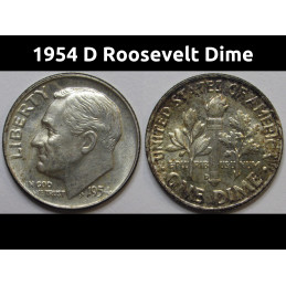1954 D Roosevelt Dime - antique album toned American silver dime