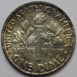 1954 D Roosevelt Dime - antique album toned American silver dime