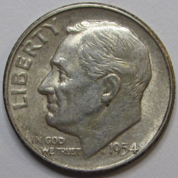 1954 S Roosevelt Dime - antique San Francisco mintmark American silver dime