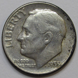 1955 S Roosevelt Dime - antique San Francisco mintmark album toned coin