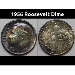 1956 Roosevelt Dime - antique beautifully toned American silver dime