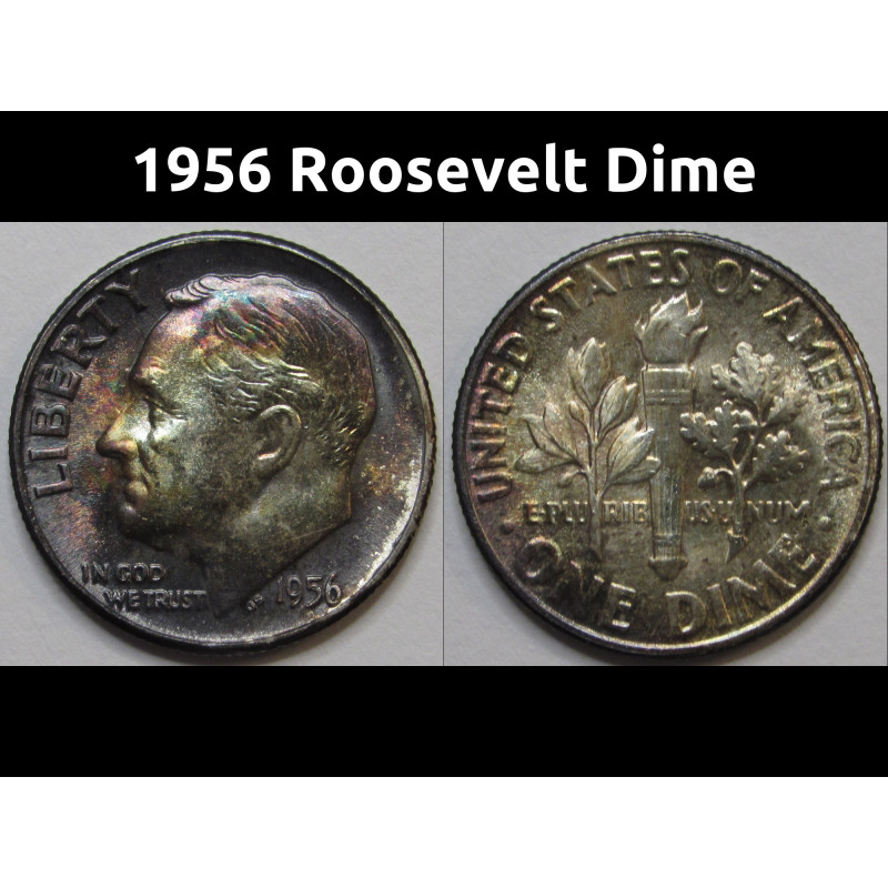 1956 Roosevelt Dime - antique beautifully toned American silver dime 1956 Roosevelt Dime - antique beautifully toned American silver dime