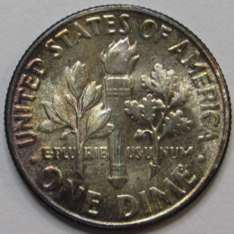 1956 Roosevelt Dime - antique beautifully toned American silver dime