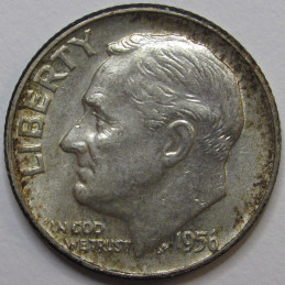 1956 D Roosevelt Dime - antique Denver mintmark uncirculated American dime