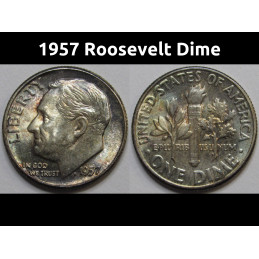 1957 Roosevelt Dime - antique silver dime with light album toning