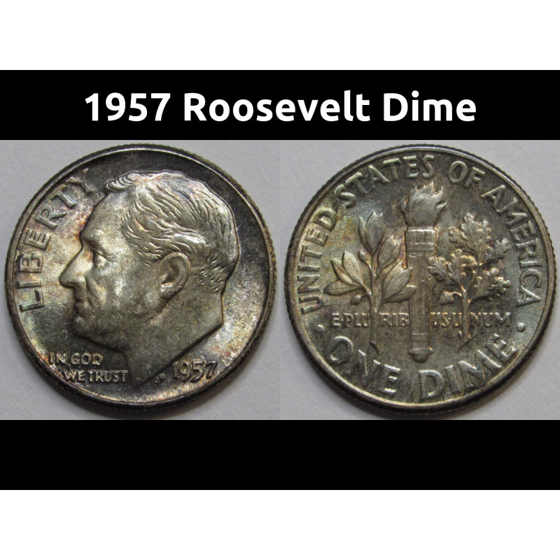 1957 Roosevelt Dime - antique silver dime with light album toning 1957 Roosevelt Dime - antique silver dime with light album toning