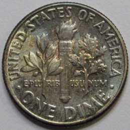1957 Roosevelt Dime - antique silver dime with light album toning