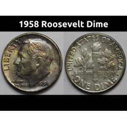 1958 Roosevelt Dime - antique toned American silver dime