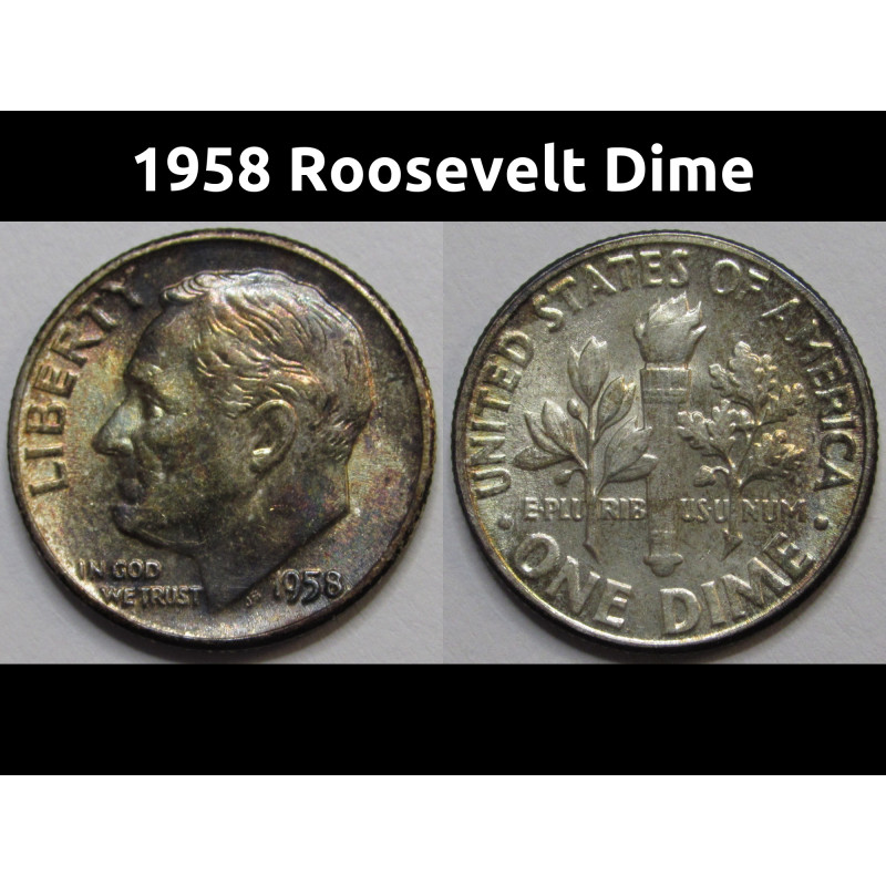 1958 Roosevelt Dime - antique toned American silver dime 1958 Roosevelt Dime - antique toned American silver dime