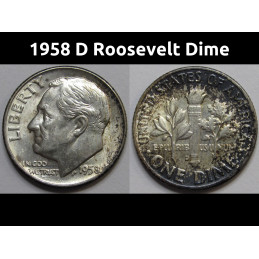 1958 D Roosevelt Dime - antique Denver mintmark American silver dime