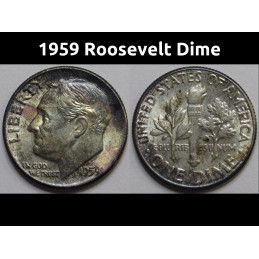1959 Roosevelt Dime - antique fifties toned American silver dime