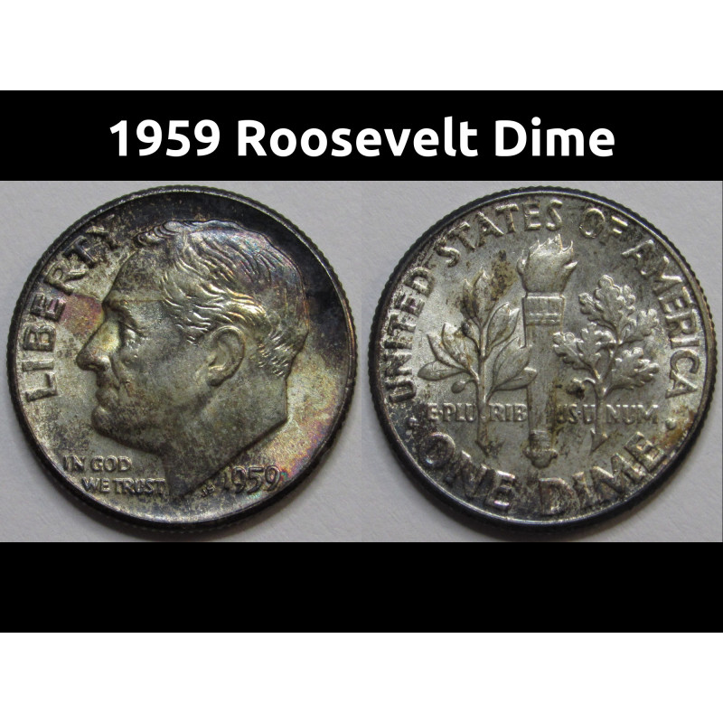 1959 Roosevelt Dime - antique fifties toned American silver dime 1959 Roosevelt Dime - antique fifties toned American silver dime