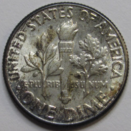 1959 Roosevelt Dime - antique fifties toned American silver dime