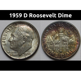 1959 D Roosevelt Dime - antique album toned American silver dime