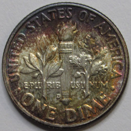1959 D Roosevelt Dime - antique album toned American silver dime