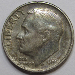 1961 Roosevelt Dime - antique American silver dime