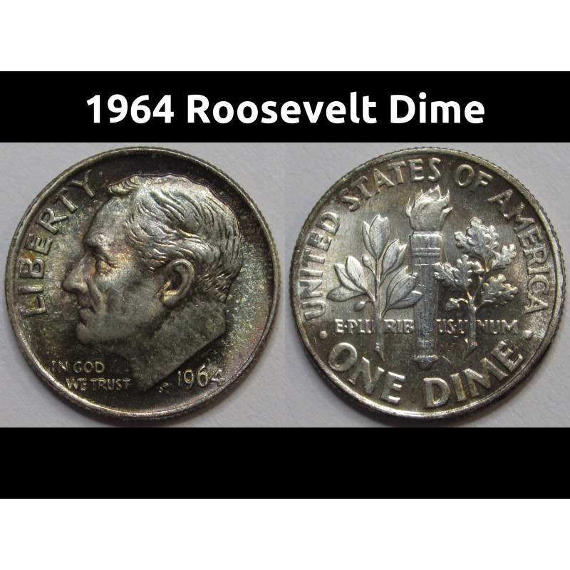 1964 Roosevelt Dime - antique album toned American silver dime 1964 Roosevelt Dime - antique album toned American silver dime