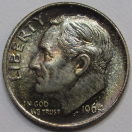 1964 Roosevelt Dime - antique album toned American silver dime